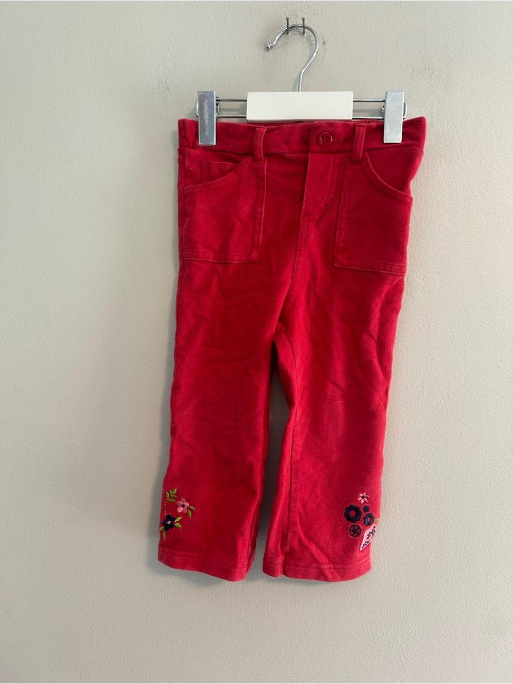 Joe Fresh 12/18m Red Pants with square pockets & Floral Apple Embroidery